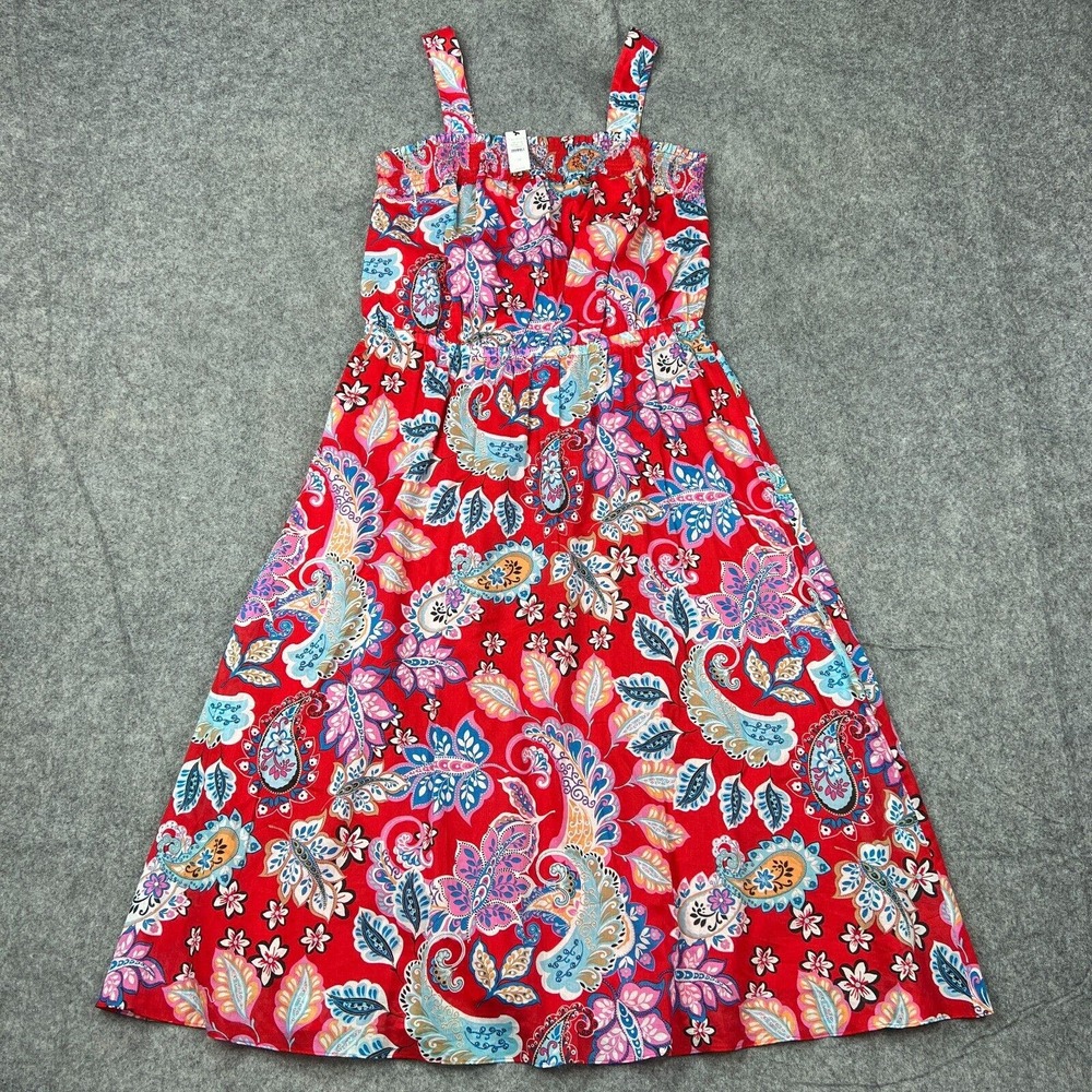 Talbots Red Sleeveless Sundress with Square Neck